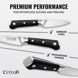 Cutluxe Paring Knife Set – 4" Fruit and 3" Peeling Knives – Small Knife with Razor Sharp Blade – High Carbon German Steel, Full Tang & Ergonomic Handle Design – Artisan Series