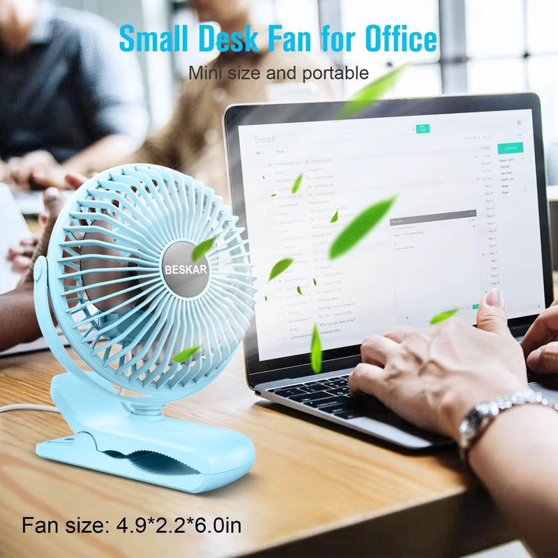 BESKAR Clip on Fan, Portable Small Desk Fans with Strong