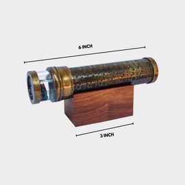 Antique Brass Kaleidoscope with Liquid Motion Objects Handcrafted Nautical Engraving Premium Optical Mirror Unique Gift for Collectors, Boys & Girls, Decorative Home Accent with Wooden Stand