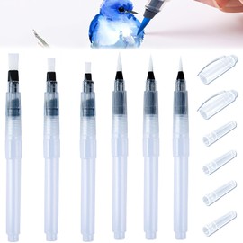 Lotbun Pack of 6 Water Brush Pens, Watercolour Brush, Water Pen with Tank, Watercolour Brush Pen, Water Tank Brush Refillable Water Brush with Tank