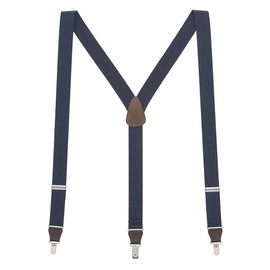 Suspender Store Solid Color Suspenders - 1.25-Inch Wide - Y-Back - Small Pin Clip - 42" for 5'0" to 5'9" tall - Navy/Brown Leather