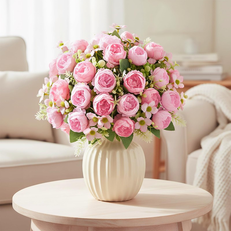 DEMIUKO 6 Bunches Peony Artificial Flowers Small Bouquets Pink Wedding
