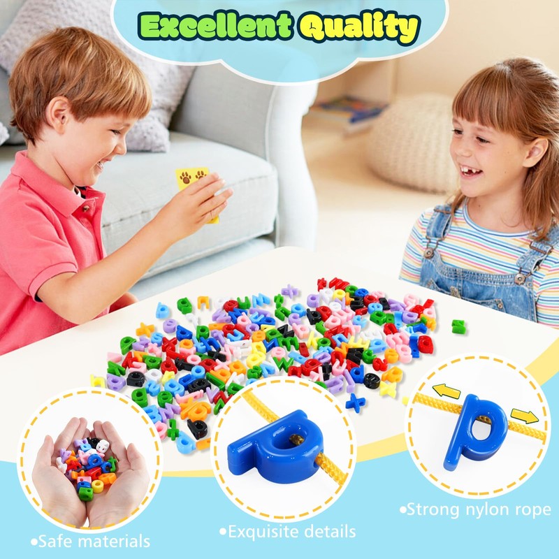 278 Pcs Lacing Letters Beads, Lowercase Alphabet Learning Toys, 10