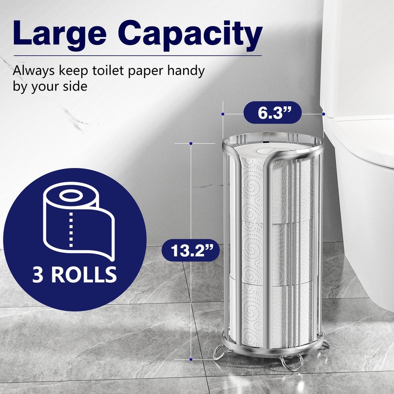 Toilet Paper Holder Stand, Freestanding Bathroom Tissue Organizer, Minimalistic Storage