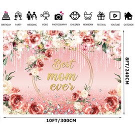 Alltten 10x8FT Mother's Day Backdrop Best Mom Backdrop Mothers Day Party Decorations Supplies Banner F155