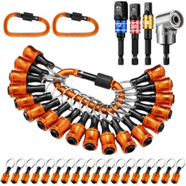 Threlaco 18 Pcs Bit Holder Keychains, 3 Pcs 1/4 3/8 1/2" Socket Portable Hex Shank Screwdriver Drill Bit Holder Attachment Adapter Total 24pcs Lightweight Bar Drill Screw Adapter for Tool(Orange)