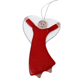 Glass Angel Approx. 12 cm Red for Hanging - Handmade