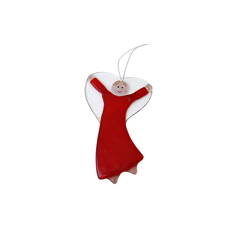 Glass Angel Approx. 12 cm Red for Hanging - Handmade
