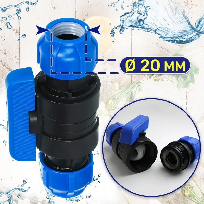Clamp Connector with Ball Valve Diameter 20 mm Polypropylene Polypropylene