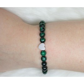 Echtes Smaragd Edelstein Armband mit 6mm Perlen und Edelstahlherz - verschiedene Längen - Heilstein Schutzstein Talisman Glücksbringer Geschenk (Smaragd, 16CM)