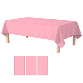3 Pcs Light Pink Tablecloth Pink Tablecloth 54" x 108"Disposable Plastic Tablecloth for Rectangle Tables for 6 to 8 Foot Tables Indoor or Outdoor Birthdays ,Parties ,Weddings ,Christmas Buffet Table