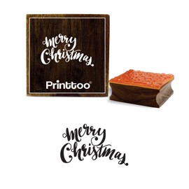 Printtoo Square Wooden Rubber Stamp Merry Christmas Scrap-Booking Craft Textile Stamps-3 x 3 Inches