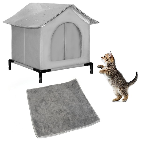 Outdoor Cat House, Weatherproof Cube Cat Shelter, Waterproof Elevated Kitty