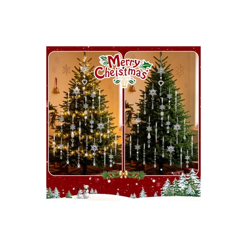 21Pcs Adornos Navideños de Cristal para Decoración de árbol de