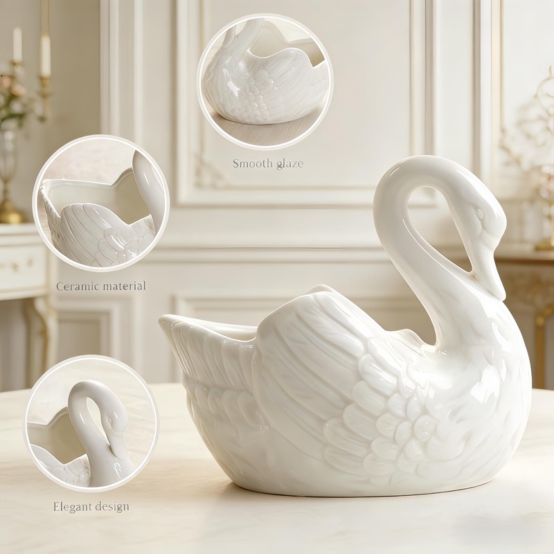White Ceramic Swan Planter 4.4in (2 Pack) Succulent Small Plant