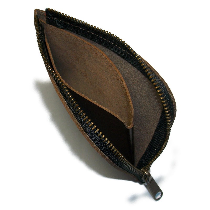 [Leather Workshop Sato] Thin Wallet, L-Shaped Zipper Wallet, Genuine Leather,