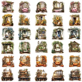 Flower Window Table Collage Paper Scrapbook Paper Scrapbook Stickers Sunflower Pumpkin Study Decorative Paper Vintage Stickers Plant House Scrapbooking Journal Stickers for DIY Junk Journal Supplies