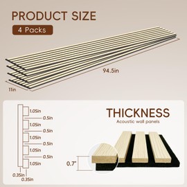 EVERECO 4 Pack 94.5" × 11" Wood Panels for Wall, Acoustic Soundproof Wall Slat Panels, 3D Wall Panels for Home Office Decoration,Natural Oak