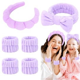 Araluky 6 Pcs Terry Cloth Spa Headbands and Wristbands - Sponge Makeup Removal Headbands for Skincare, Shower, and Face Washing
