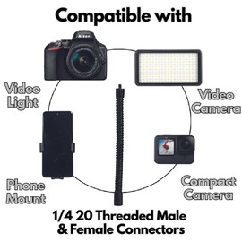 GRIFITI Nootle Flexible Metal Black Gooseneck Arm Flex Leg Stand 1/4 20 Threaded Male Female Goose Neck for Camera, Clamps, Microphone, Phone Holder and Tablet Mount (11 x .75 x .75 inches)