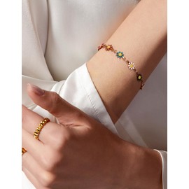 AILPIWE Cute Flower Bracelets for Women 18K Gold Plated Colorful Daisy Flower Chram Bracelet for Women