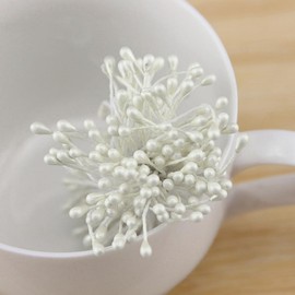900 Pieces Flower Stamens Cream White, 3 mm Mini Double Heads Artificial Floral Stamens, Simulated Matt Pearl Pistil for DIY Craft, Floral Making, Creative Wedding Christmas Party Decoration