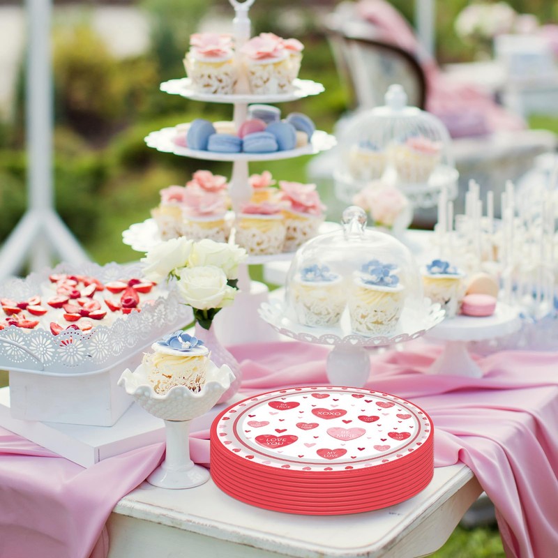 Valentine's Day Small Dessert Plates, Red Heart, 7 Inch, 40Pcs