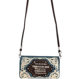 Zelris Bible Verse Philippians 4:13 Women Crossbody Wrist Trifold Wallet (Turquoise)