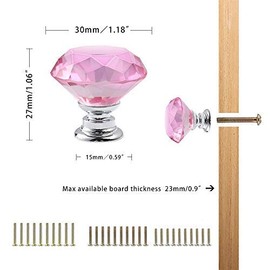 CZC HOME 10pcs 30mm Crystal Glass Door Drawer Knobs Diamond Cut Drawer Handles with 3 Sizes Screws for Cupboard Cabinet Wardrobe Home Decorating, Pink