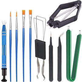 DKARDU 10 pcs IC Puller Kit Chip Remover Tool 4-Claw Puller Switch Puller Key Cap Puller Pointed Tweezers Elbow Tweezers Flat Oil Brush Fine Oil Brush U-Shaped Extractor