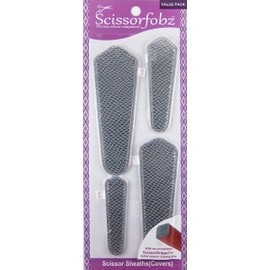 Scissors sheaths by SCISSORFOBZ with ScissorGripper -VALUE PACK-4 sizes- Designer Scissor Covers Holders for embroidery sewing quilting - Quilters sewers gift - Shiny Silver Pattern Design. S-06