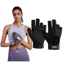 SUJAYU Workout Gloves for Women & Men, Anti-Slip Fingerless Gloves for Weightlifting, Mens Workout Gloves Gym Gloves Fitness Gloves (Black, Large)