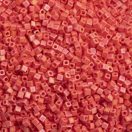 Miyuki Square/Cube Beads 1.8mm Red Vermillion Opaque AB Matte 250 Gram Bulk Bag Japanese Glass Beads
