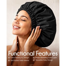 YANIBEST Extra Large Satin Shower Cap Waterproof Reusable Cap for Long Braids