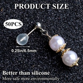 Alpinleux 50 Pcs Comfort Impenetrable Soft Safety Backs, Secure Clear Rubber Earring Backs, TPE Material Backs for Earrings Posts (6.5mm)