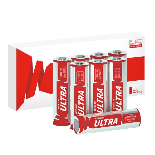 BEVIGOR AA Lithium Batteries 8Pack Ultra, 3500mAh 1.5V Double A