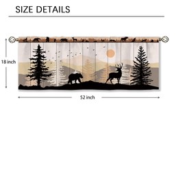 Laifzere Farmhouse Forest Cabin Curtain Valance for Window Treatments Rustic Wooden Rod Pocket Kitchen Treatment Tree Country Deer Bear Drapes for Bathroom Bedroom Living Room 1 Panel (52x18 Inch)