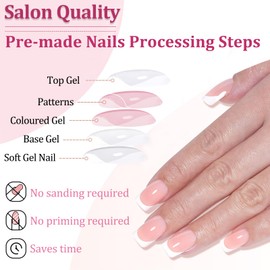 Nude Stick on Nails French Tip - 32Pcs Medium Square False Nails - French Tip Press on nails - Fake Nails with Glue - french Manicure False nails Long Lasting for Women DIY Nail Art
