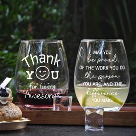 Pokolllee Thank You for Being Awesome Wine glass Inspirational Thank You Gifts for Women Men, Christmas Birthday Appreciation Gift for Coworker Boss Sister Aunt Teacher Students Besties