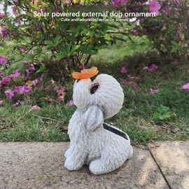 Bichon Frise with Butterfly Statue Bichon Dog Solar Lights Outdoor Dog Garden Figurine Decorations Resin Solar Animal Sculpture for Outside Backyard Lawn Bichon Frise Gifts