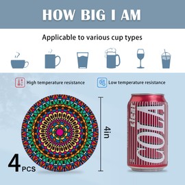 Coasters for Drinks,Set of 4 Absorbent Coasters, Colored Mandala Floral Ceramic Coasters with Cork Base,Cup Coaster for Coffee Table Protection,Gifts for Housewarming Birthday Home Decor