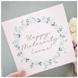 Happy Maternity Leave Card | Baby Shower | Pregnancy Congratulations | Mummy To Be Card | Eucalyptus Grrenery Wreath | 148mm Square Modern Greeting Card