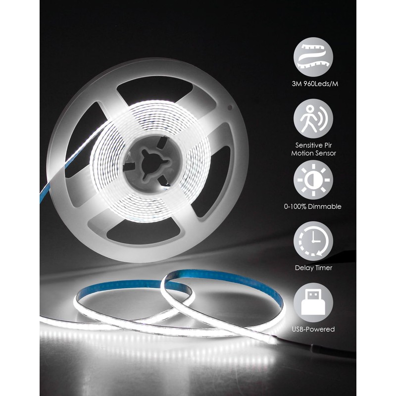 Aclorol USB 5 V COB LED Strip with Motion Sensor