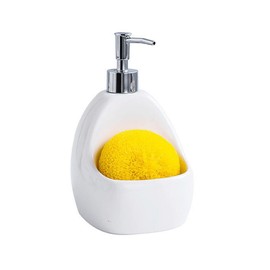 Hosoncovy 450ML Ceramic Soap Dispenser with Pump ，Pump Bottle Dispenser with Soap/Fome Holder, Refillable Hand Wash Liquid Lotion Jar Dispenser for Bathroom, Countertop, Kitchen (White)