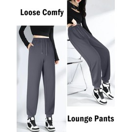 ASIMOON Womens Sweatpants Stretch Lightweight Joggers with Pockets Comfy High Waist Drawstring Lounge Pants Ladies Loose Yoga Workout Jogging Pants Grey