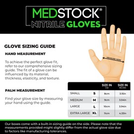MEDSTOCK Black Nitrile Gloves, Disposable, Medical Grade Hand Protection, Food Safe, Powder & Latex-Free, Non-Sterile, Textured Fingertips, Beaded Cuff, 5 grams (1 Box/100 pcs, Large)