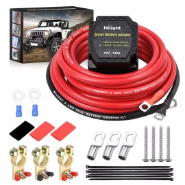 Nilight 12V 140AMP Dual Battery Isolator Kit with 6 AWG Power Cable