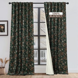 StangH Green Velvet Floral Curtains for Living Room, 100% Black Out Botanical Patterned Drape with Privacy Back Tab Temperature Regulate Soundproof Panels for Kids Bedroom, W52 x L90, 2 Panels