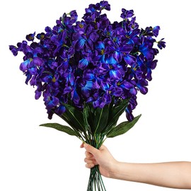 Waydress 27 Inches Artificial Purple Blue Orchid Faux Flowers Purple Orchids Silk Flowers for Wedding Dinning Home Restaurant Decoration Bridal Bouquet Corsage Boutonniere Wreath Decor (16 Pieces)