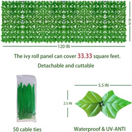 ODTORY Artificial Ivy Privacy Fence Wall Screen,40X120 in UV-Anti Faux Greenery Backdrop Ivy Vine Leaf Hedges Fence Panels for Patio, Balcony, Garden, Backyard Indoor Outdoor Light Green Wall Decor